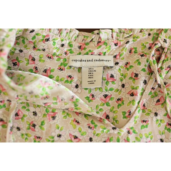 Cupcakes and Cashmere Pink Floral Print Ruffle Tie-Neck Long Sleeve Top, Size L - Picture 4 of 15